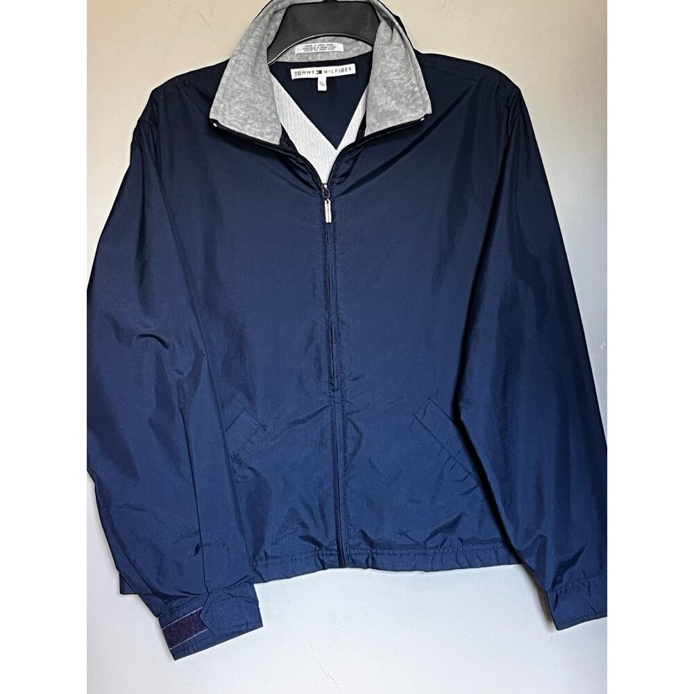 TOMMY HILFIGER NAVY BLUE FULL ZIP LTW NYLON WINDBREAKER SHELL JACKET S / SMALL